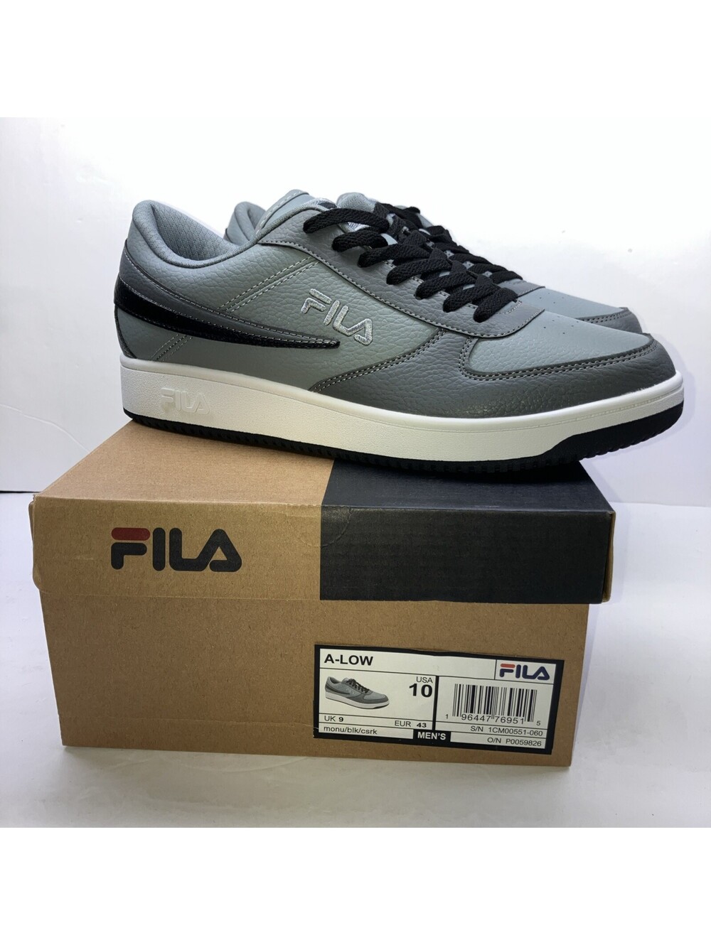 FILA A-LOW CASUAL LACE-UP TRAINERS ATHLETIC MEN SHOES GRAY /BLACK SIZE 10 NEW